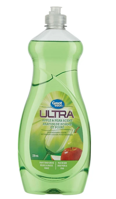 Détergent liquide pour vaisselle Ultra de Great Value au parfum de pomme et de poire