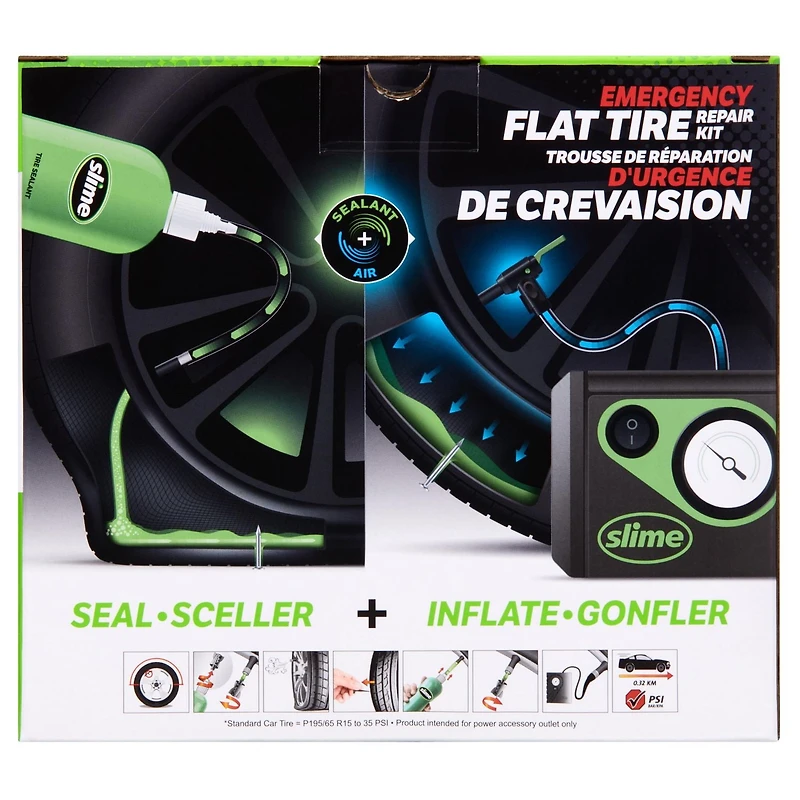 Slime Emergency Flat Tire Repair Kit, Repairs and inflates tyres
