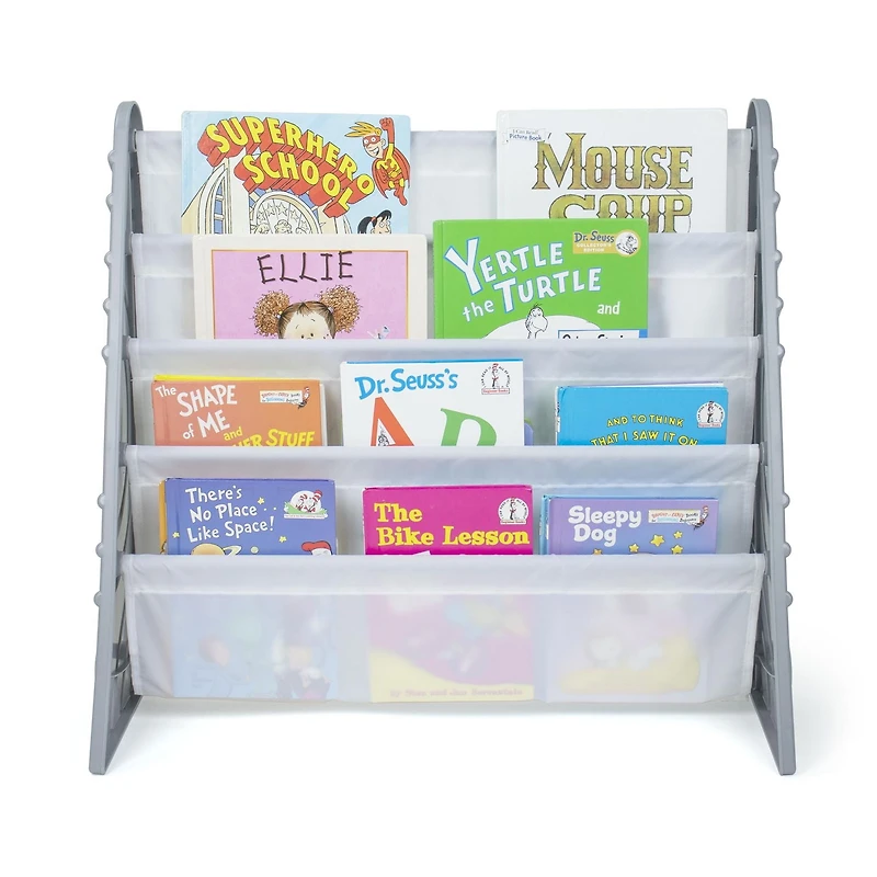 Humble Crew Saturn Grey Kids Bookshelf 4 Tier Book Organizer, Grey/White
