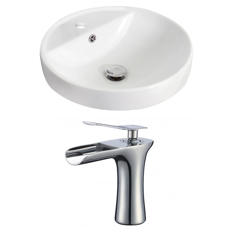 American Imaginations 8.25-in. W Drop In White Bathroom Vessel Sink Set For 1 Hole Center Faucet AI-17869