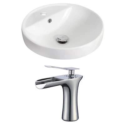 American Imaginations 8.25-in. W Drop In White Bathroom Vessel Sink Set For 1 Hole Center Faucet AI-17869