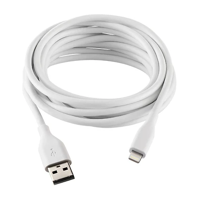 Câble de charge et de synchronisation ONN ™ de 3 m avec connecteur Lightning (Blanc)