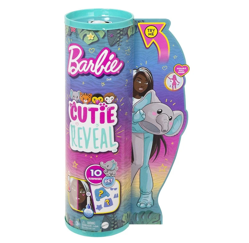 Barbie Dolls and Accessories, Cutie Reveal Doll, Jungle Series Elephant