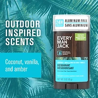 Every Man Jack Coconut + Vanilla Aluminum-Free, For All Skin Types, Long Lasting Men's Deodorant with Naturally Derived Ingredients 85G, EMJ Coco + Van Deo 85G