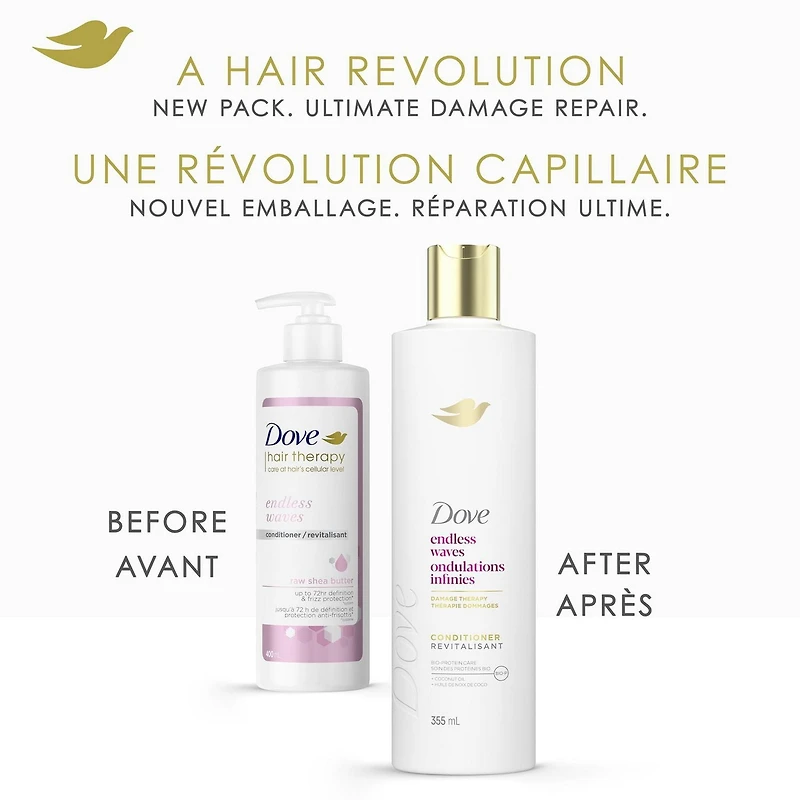 Revitalisant pour cheveux ondulés, Dove Ondulations Infinies avec technologie Soin Bio-Protéine Liquide, 355mL 355 ML