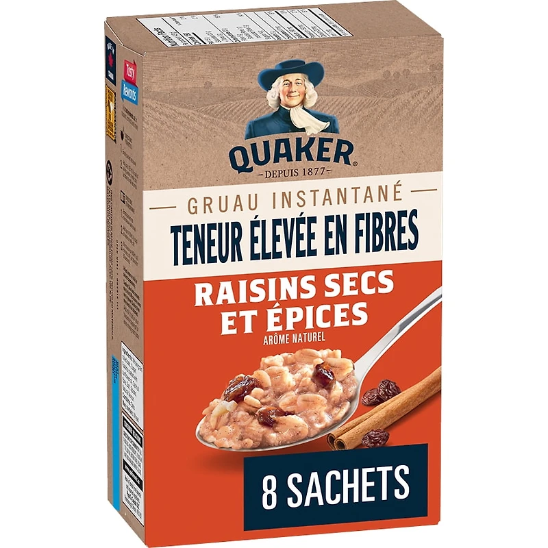 Quaker Gruau instantané Teneur élevée en fibres Raisins secs et épices 344 g.