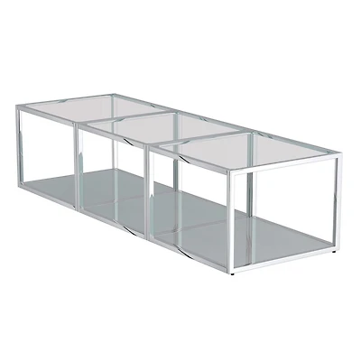 Table de Basse Petite Contemporaine en Métal et Verre, Jeu de 3 - Argent