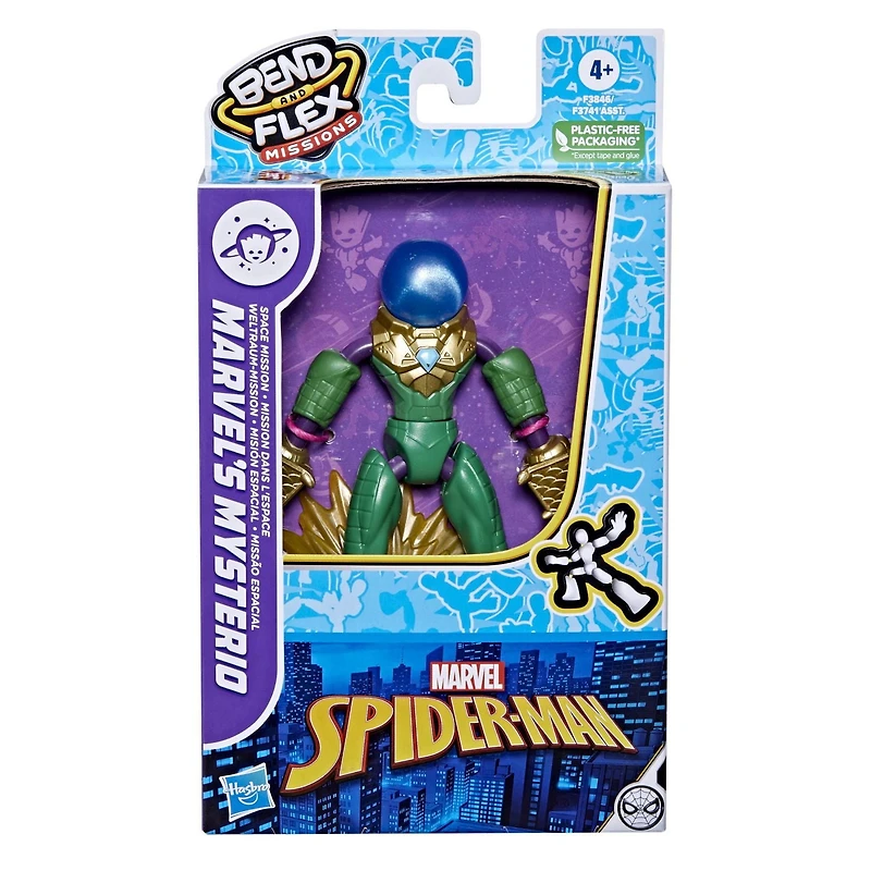 Marvel Spider-Man Bend and Flex Missions Marvel's Mysterio Mission dans l'espace, figurine flexible de 15 cm, pour enfants, dès 4 ans