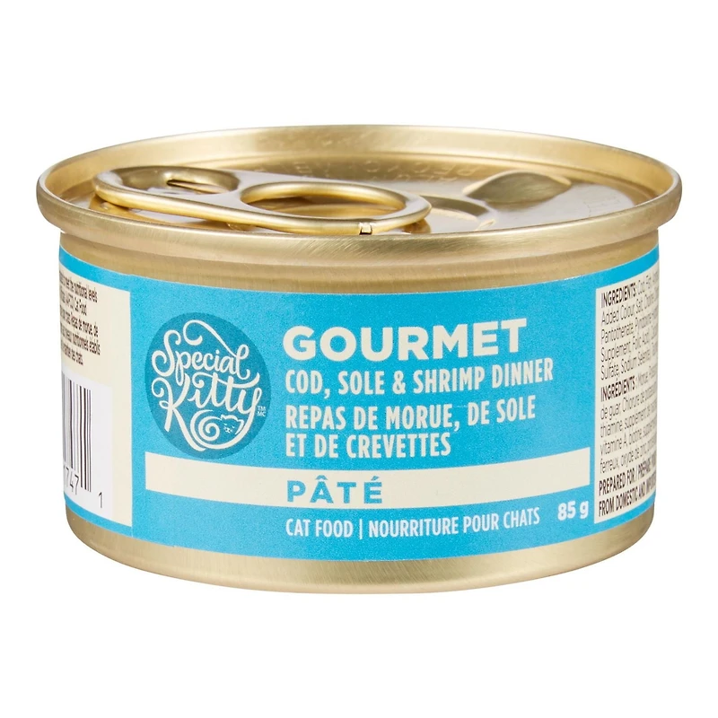 Nourriture pour chats gourmet Repas de morue, de sole et de crevettes Special Kitty 85g