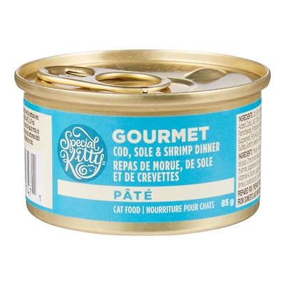 Nourriture pour chats gourmet Repas de morue, de sole et de crevettes Special Kitty 85g