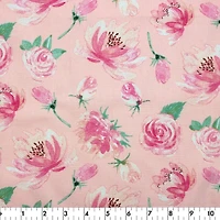 Fabric Creations Light Pink with Painted Pink Flowers Fat Quarter Pre-Cut Fabric - 18" x 21" / 45cm x 53cm
