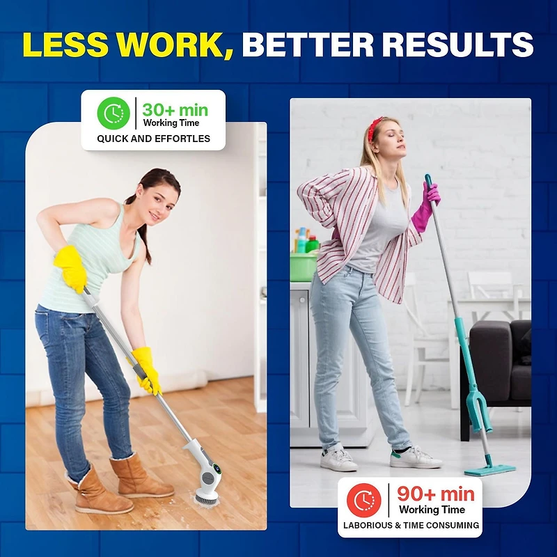 Bell + Howell Scrubtastic Pro 4 Piece Rechargeable Power Scrubber Set with 3 Speeds and Extendable Handle