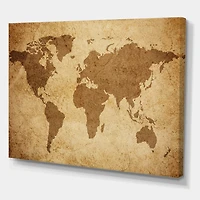 Designart Ancienne carte du monde V Art mural sur toile