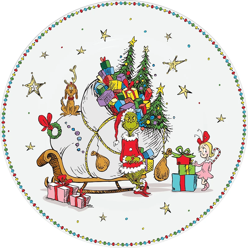 Dr. Seuss The Grinch Sleigh and Gifts 10in Melamine Dinner Plate