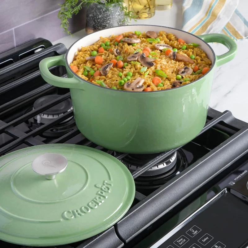 Crock-Pot Artisan Four hollandais en fonte émaillée avec couvercle, vert pistache, rond, 7 Qt