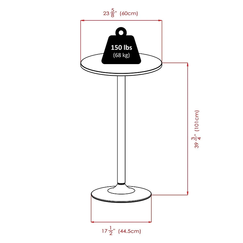 Table de pub ronde Spectrum de 24 po, noir et chrome