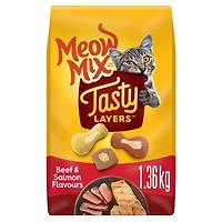Meow Mix Tasty Layers Beef and Salmon Flavour Dry Cat Food, 1.36kg