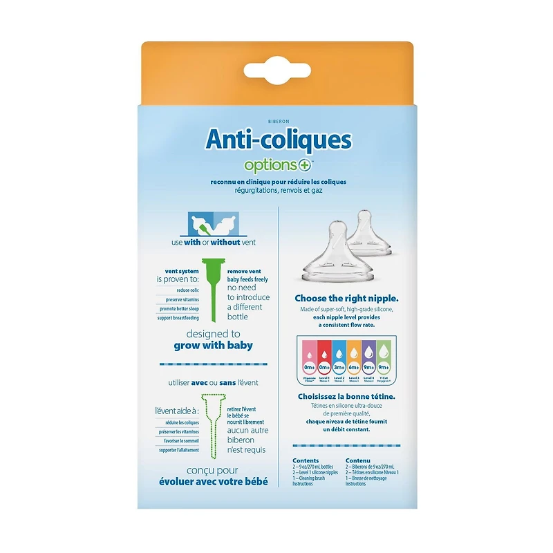 Dr. Brown's Biberons à Débit Naturel Anti-Coliques + Biberons à Col Grand, Édition Spéciale Dino Decos, Lot de 2 Biberons de 270 ml, Tétine Niveau 1
