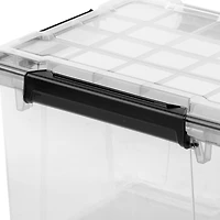Sterilite 32 L Gasket Box, WaterProof Clear Plastic Storage Bin with Lid, Gasket Seal and Durable Latches, Black, 4 Pk