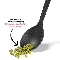 Starfrit Gourmet STEEL Nylon Spoon, Stainless Steel Handle, Heat Resistant Nylon Head, 4 Integrated Measures, Flat Edge, Safe for Non-Stick Cookware, Dishwasher Safe, Starfrit Gourmet STEEL Nylon Spoon features a durable stainless steel handle and heat-resistant nylon head safe for non-stick cookware. Includes 4 integrated measures and a flat edge for easy scooping. Dishwasher safe and heat resistant up to 410°F (210°C).