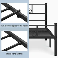 Fullfurnique Cadre de Lit Métallique avec Tête et Pied de Lit à Volutes, Queen, Noir