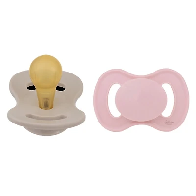 Lot de 2 sucettes Lullaby Planet | Adorable design rond en latex | Design fonctionnel à la mode et confortable | Quartz rose et sable de plage | 0-6 mois Design fonctionnel à la mode et confortable
