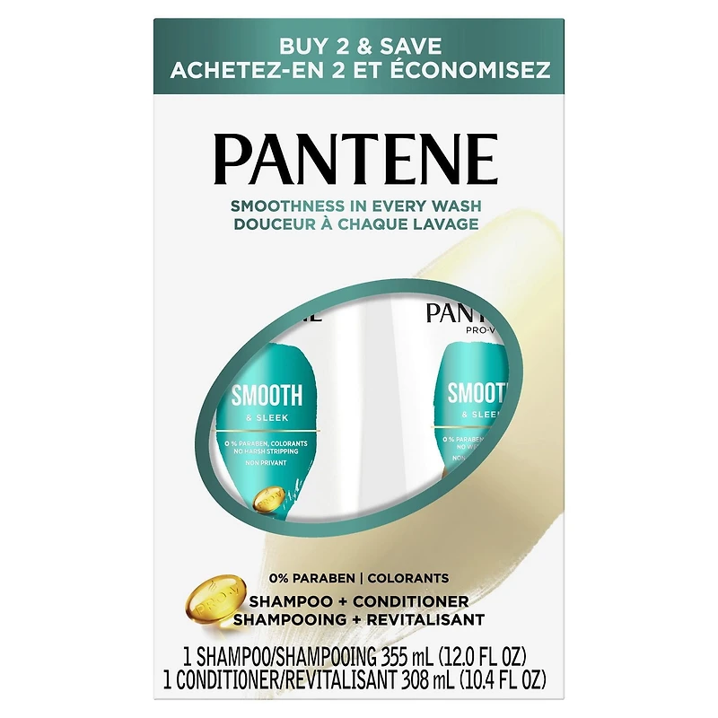 Pantene Smooth & Sleek 72 HR Smoothness Shampoo DUAL PACK SH/CN, 1 Kit