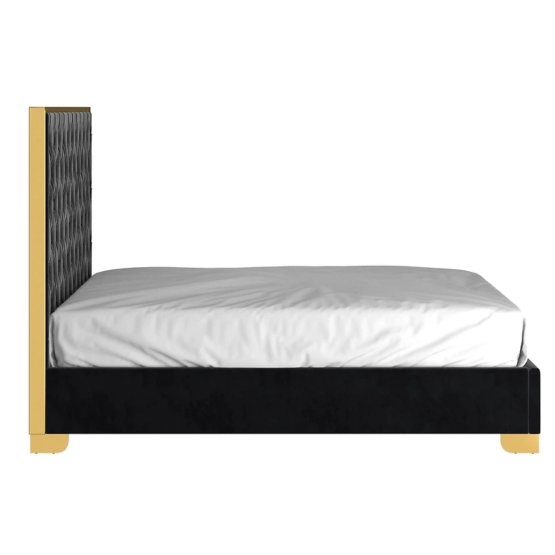 Lit, 60 po Contemporaine en Velours et Métal - Noir et Or