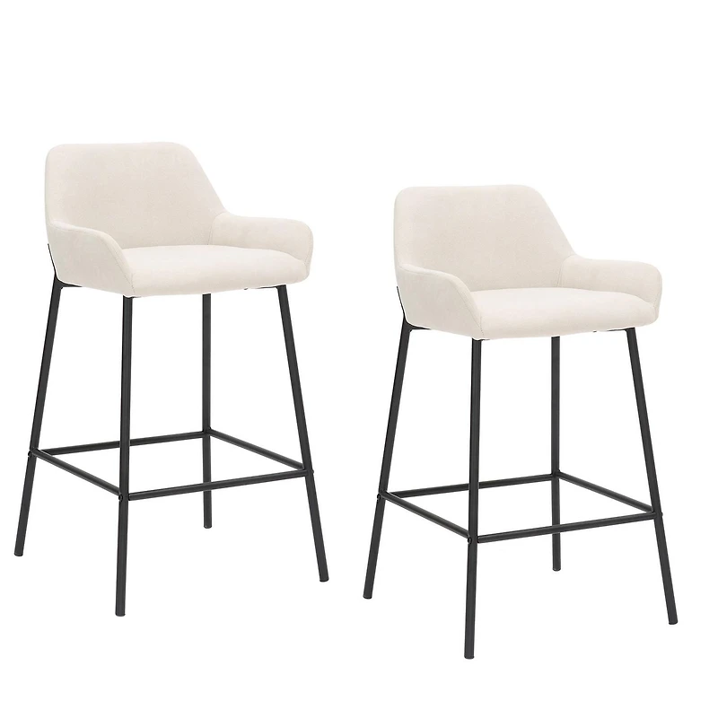 Modern Fabric and Metal  26" Counter Stool, Set of 2 - Beige and Black