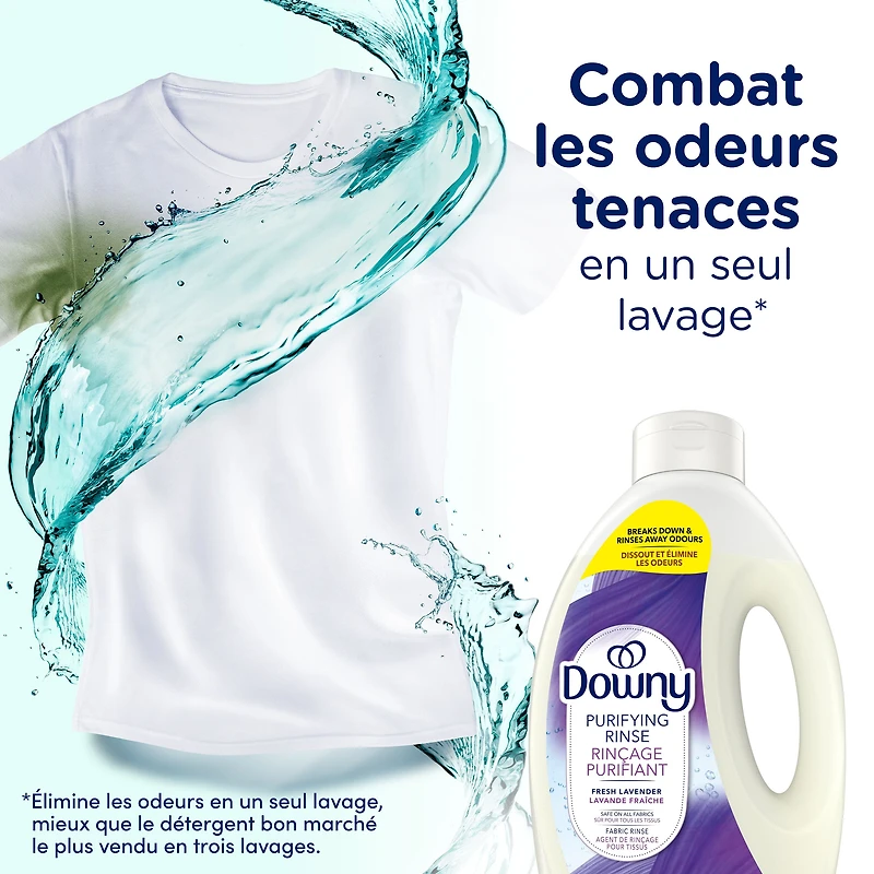 Agent de rinçage purifiant éliminateur d’odeurs pour lessive Downy, parfum Lavande fraîche, assouplissant textile et agent de rinçage éliminateur d’odeurs 1.8 L