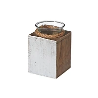 IH Casa Decor White Wooden Tealight Candle Holder With Rope 4.75"