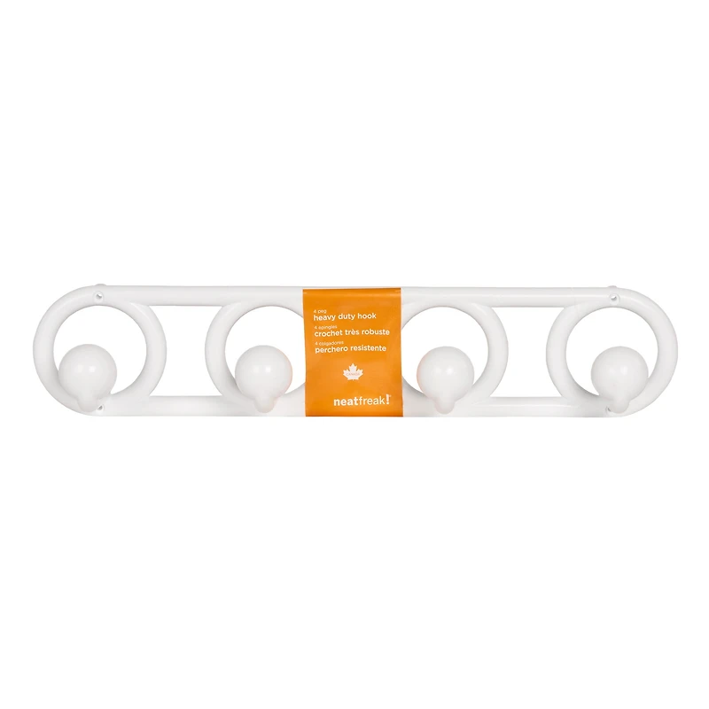 Neatfreak Crochet Mural Robuste en Plastique à 4 Crochets, Blanc, 1 Pièce