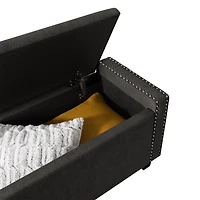 CorLiving Boston Fabric Upholstered Storage Ottoman with Nail Head Accents and Sturdy Plastic Feet