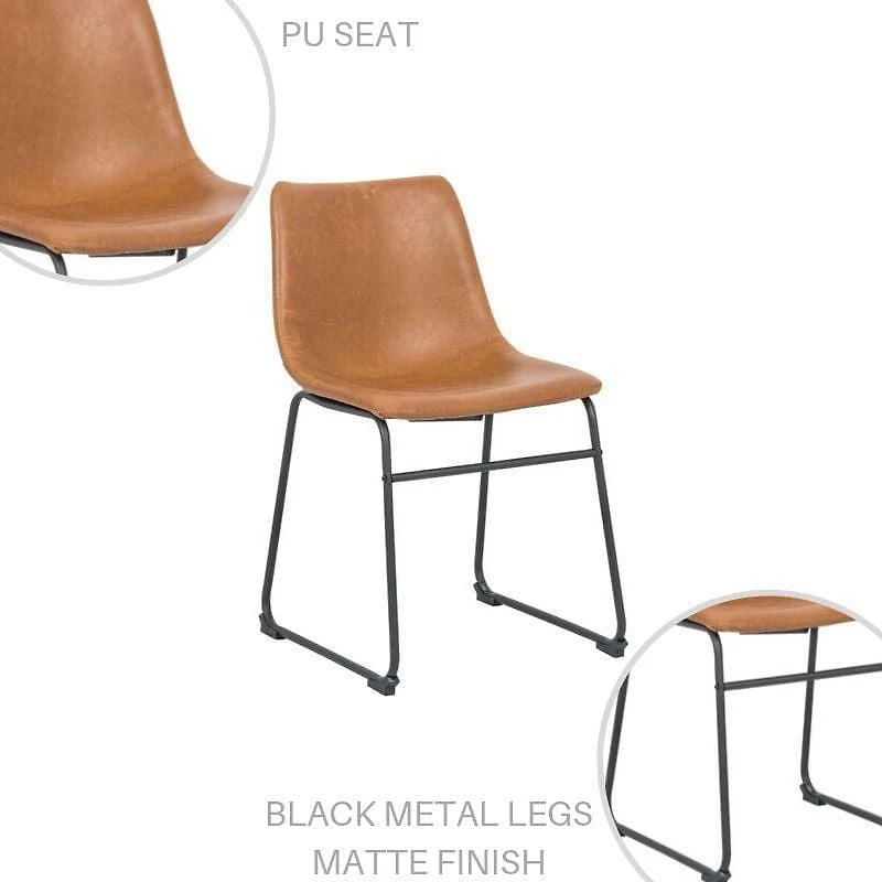 Ani Mid-Century Armless Dining Chair in Tan – Upholstered PU with Black Matte Legs,Perfect for Modern Spaces