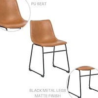 Ani Mid-Century Armless Dining Chair in Tan – Upholstered PU with Black Matte Legs,Perfect for Modern Spaces