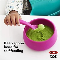 OXO Tot - Cuillères en silicone - Encouragent l'auto-alimentation - Faciles pour les tout-petits à tenir - Ustensiles d'alimentation pour bébés et tout-petits - Rose - Lot de 2