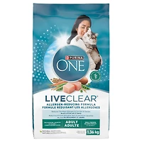 Purina ONE LiveClear Formule réduisant les allergènes avec du vrai poulet, Nourriture Sèche pour Chats, 1.36 kg