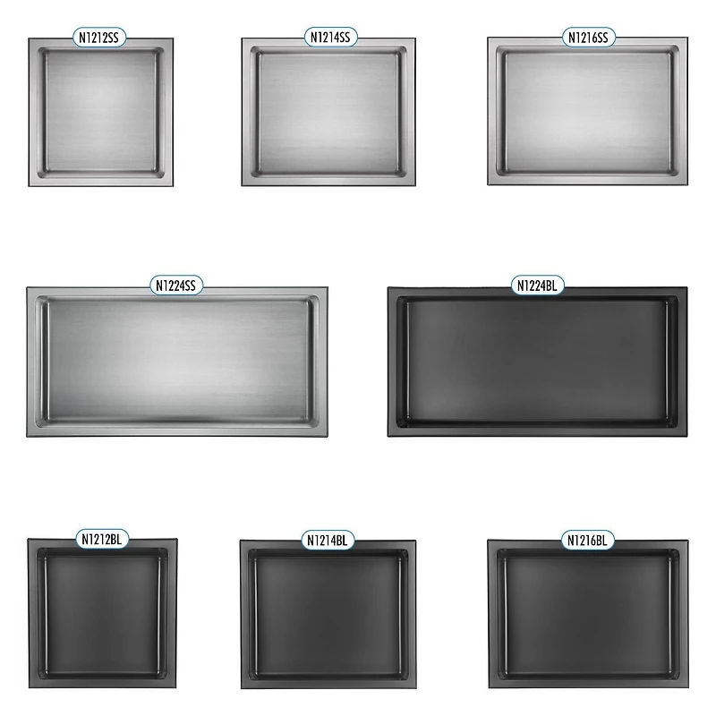 The akuaplus® wall mount shower niche 12 in. x 16 in., made in stainless steel.