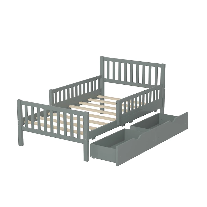 Lit plateforme en bois avec barrières de sécurité, taille simple, Noble House, gris
