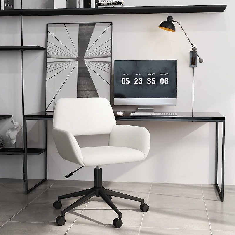 Homy Casa Chaise de Bureau Pivotante 24 po, 1 Pièce, Fauteuil de Bureau Réglable en Chenille avec Base en Métal pour Bureau, Coiffeuse, Étude, Beige