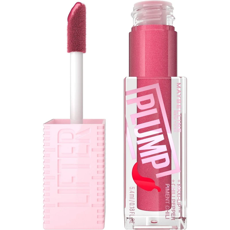 Brillant à lèvres Lifter Plump de Maybelline New York, effet repulpant, fini diaphane, sensation de chaleur intense, 5,4 ml brillant à lèvres repulpant
