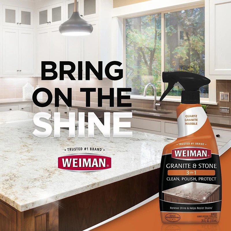 Weiman 3-In-1 Granite Clean, Polish & Protect Spray, Renews Shine, Resists Stains, 24 oz, Weiman 3-In-1 Granite Cleaner