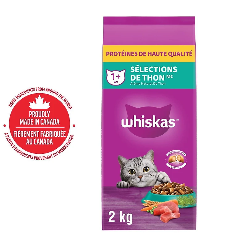 Whiskas Adult Dry Cat Food Tuna Selections, High Quality Protein, 2 - 9.1kg