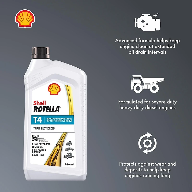 Shell Rotella T4 Triple Protection 15W-40 Diesel Engine Oil, 0.946 Litre