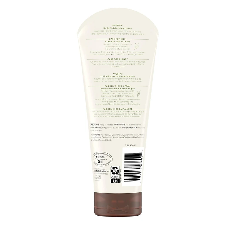 Aveeno Daily Moisturizing Lotion, Dry Skin, Non-Comedogenic, Prebiotic Oat, Daily Moisturizer, Fragrance Free, 227 mL