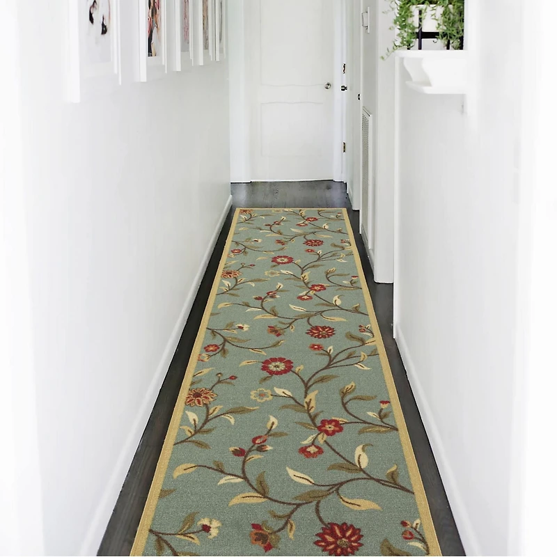Tapis contemporain à motif de feuilles et à sous-couche en caoutchouc de la collection Ottohome