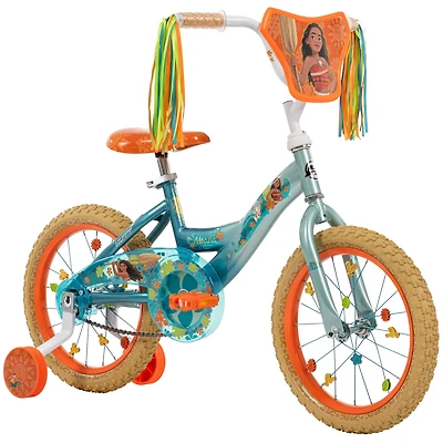 Huffy 16-inch Disney Moana Bike for Girls with Training Wheels, Crystal Blue, 4-6 years old