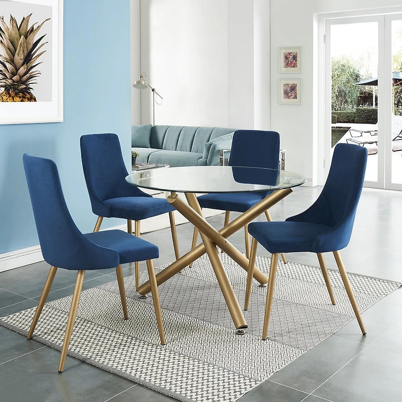 Ensemble de deux chaises d'appoint de mi-siècle en velours et métal – bleues