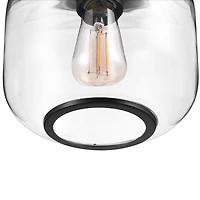 Plafonnier affleurant à 1 ampoule noir mat avec abat-jour en verre transparent