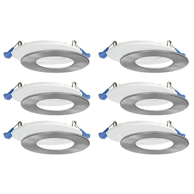 Nadair, 3’’ LED Recessed Ultra Slim Lights, 3000K (warm white), 6-Pack, IC Rated, Dimmable, 6W=50W, 450 Lumens, Quick Connect System, White Finish / Brushed nickel trim included